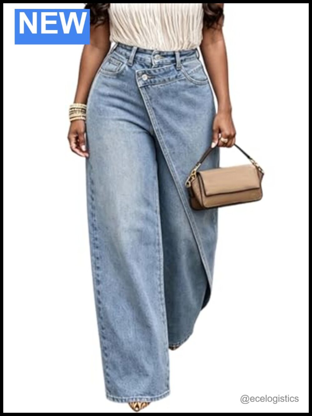 Wide Leg Asymmetric High Waisted Baggy Denim Jeans Stretch Y2K